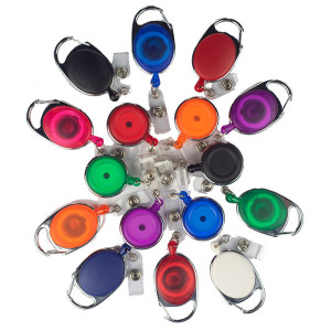round badge reel with carabiner clip box of 50